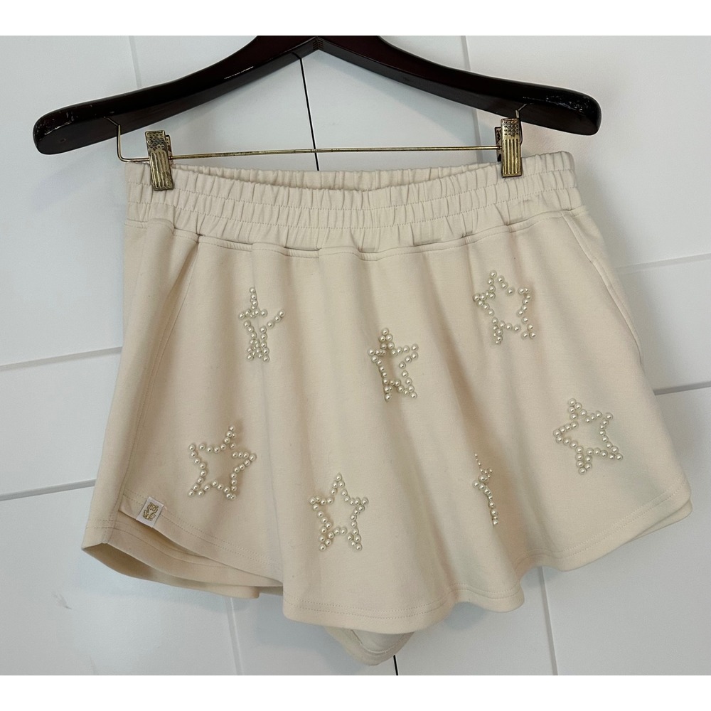Simply Southern Cream Pearl Star Embellished Sweatshirt Skort Large Womens